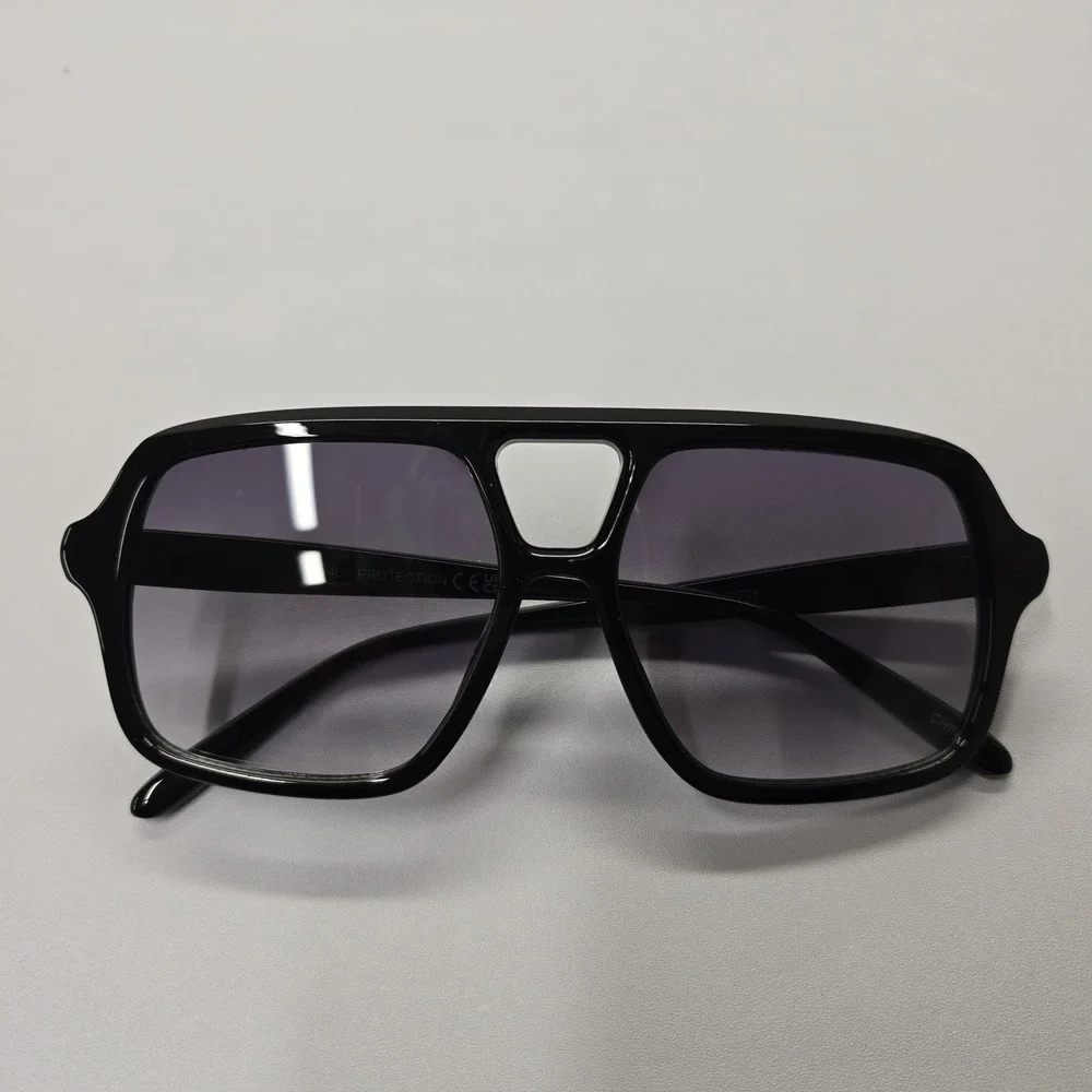 Black Oversized Square Aviator Sunglasses UV400 Protection 80976 Retro 70s Style